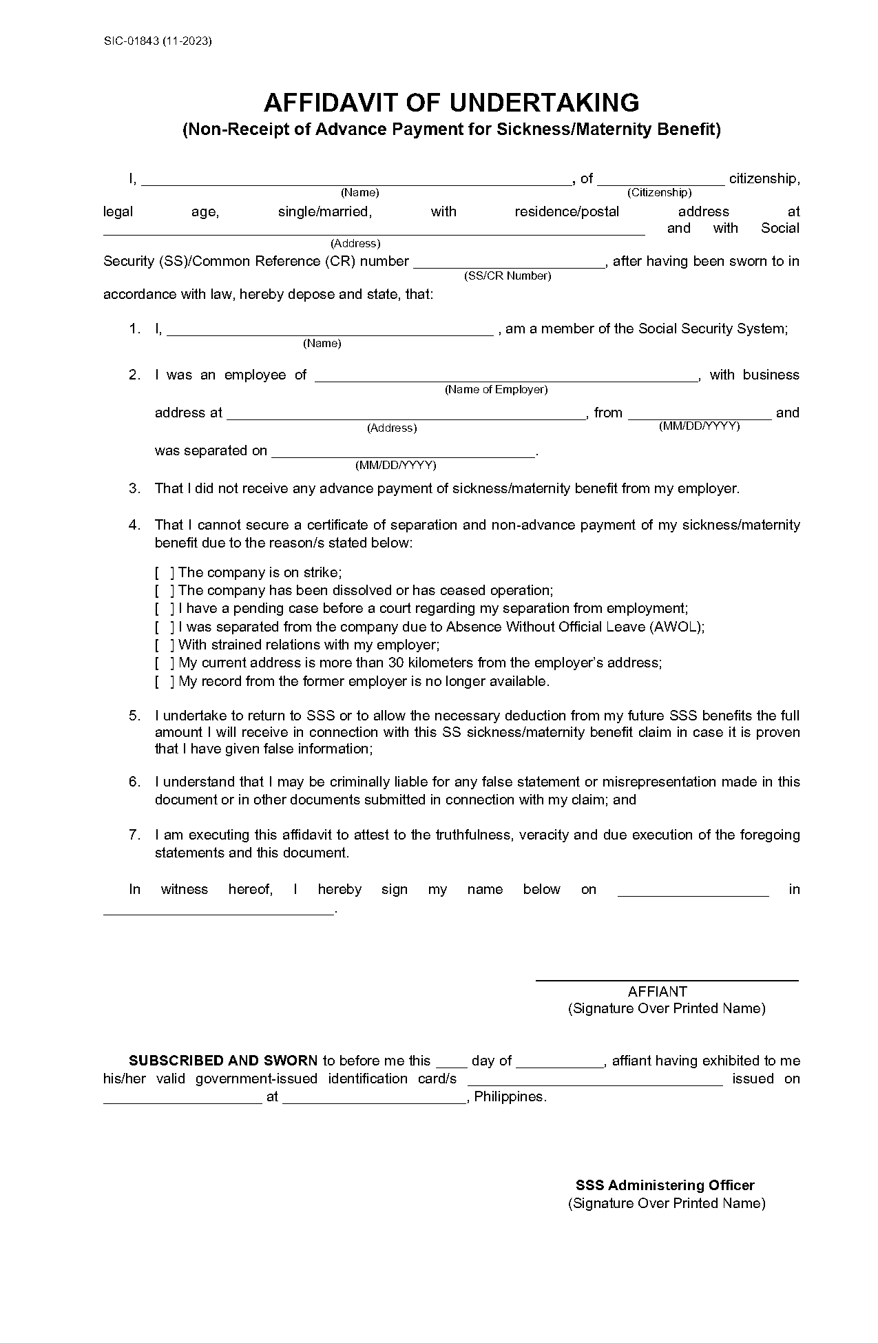 sss affidavit of separation sample