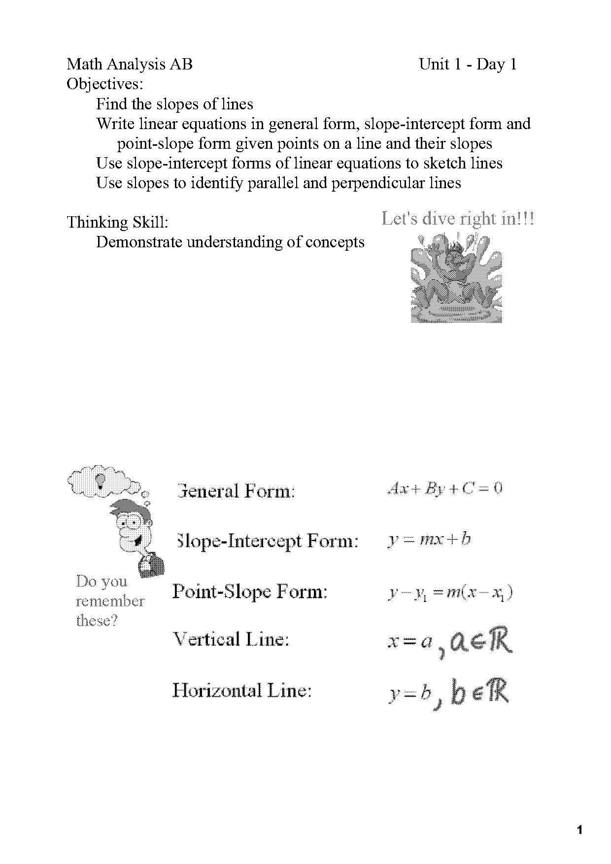 write an equation for the line in slope intercept form