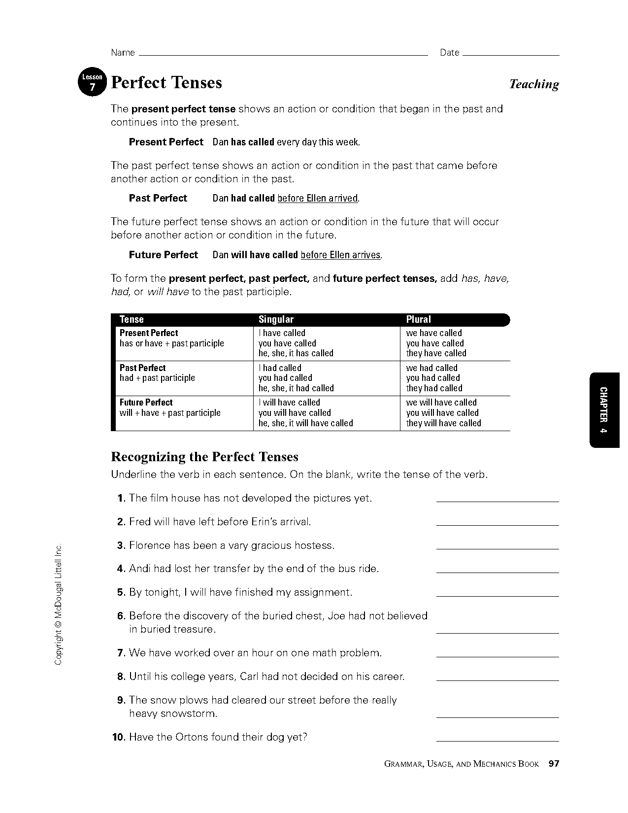 forming present perfect exercises