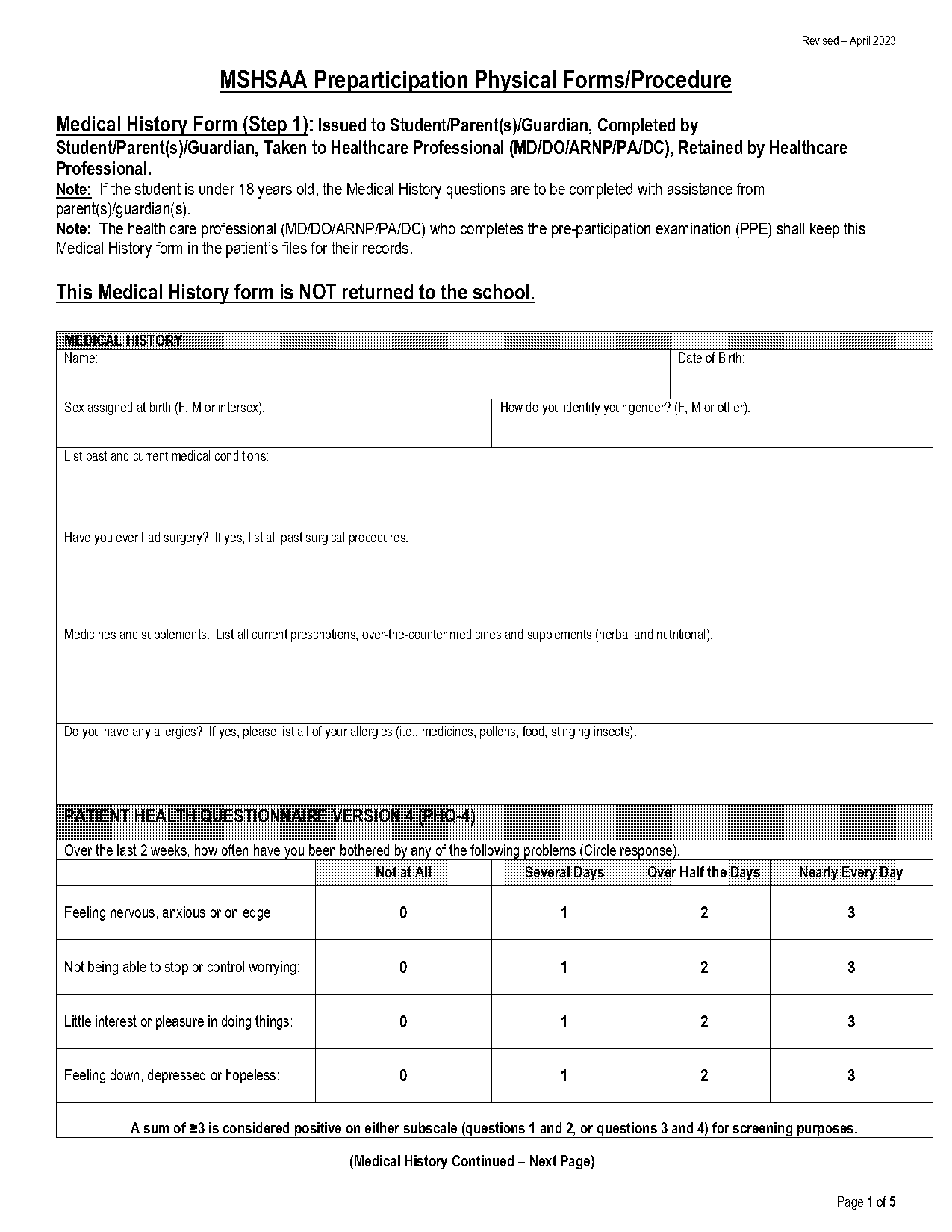 missouri high school athletics physical form