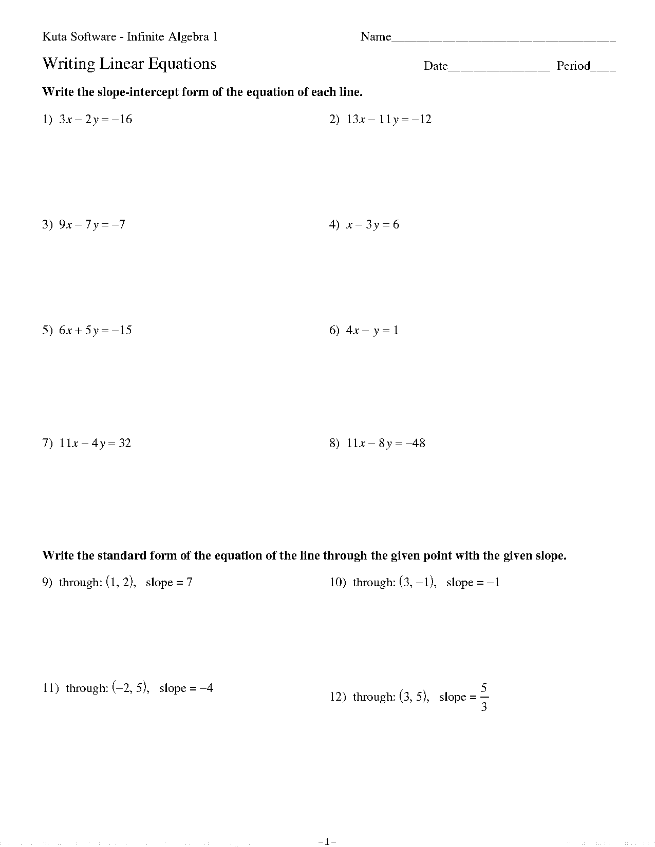 how to write a slope equation in standard form