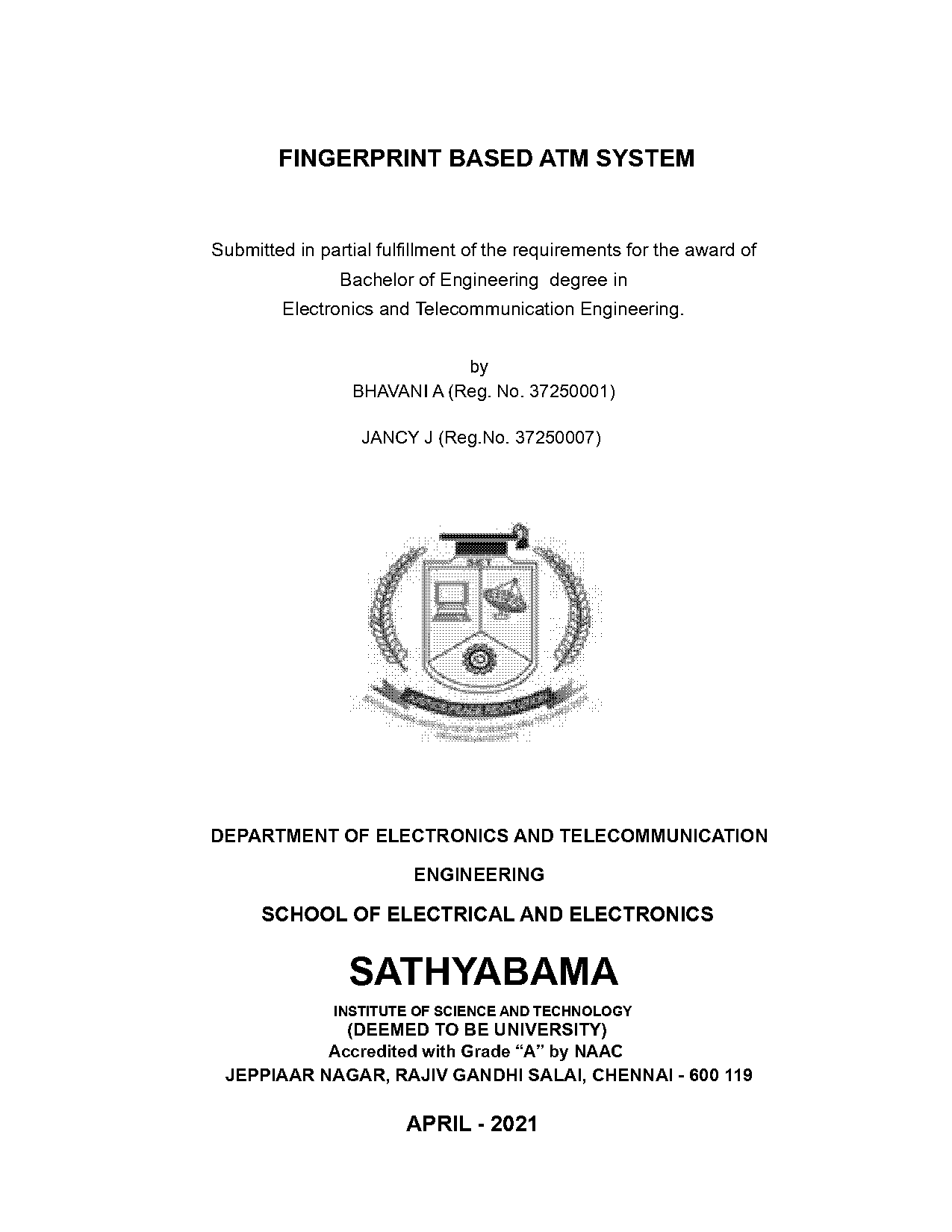 fingerprint based atm system project report pdf