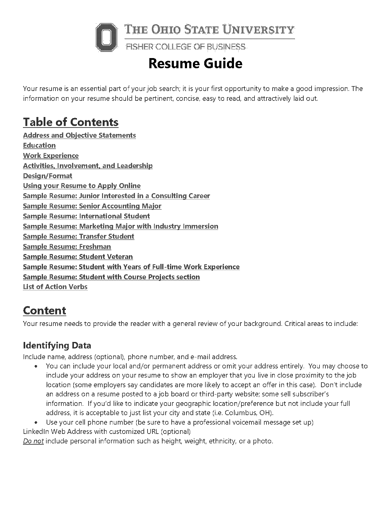 fisher college of business resume