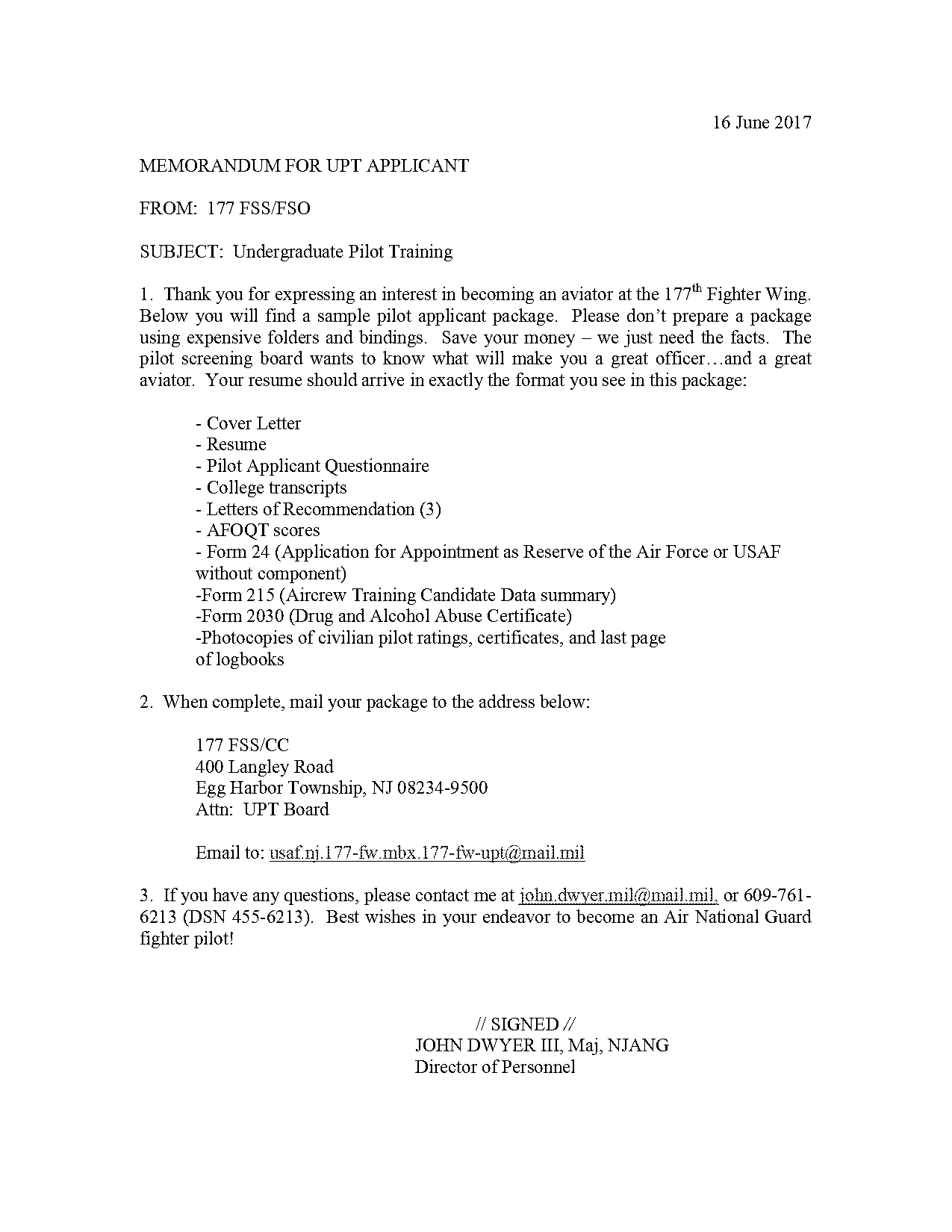 pilot application letter sample