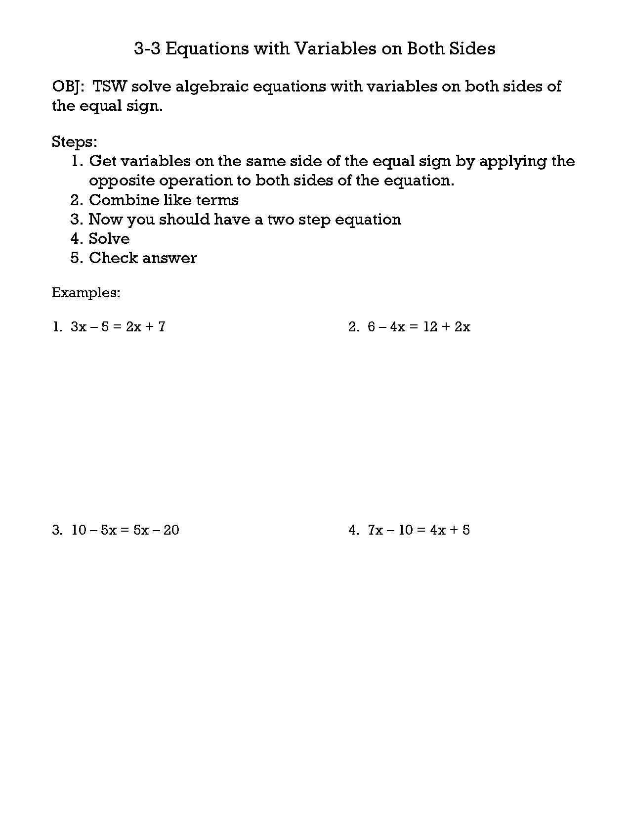 variables on both sides of the equation worksheet