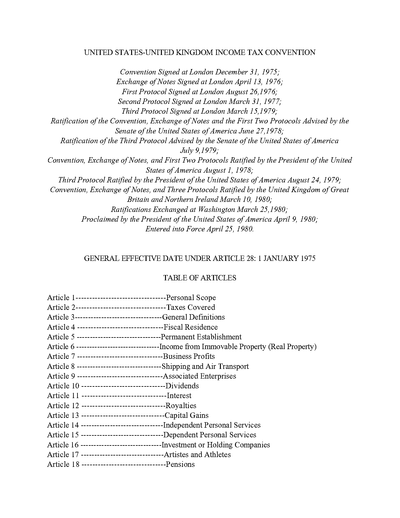 income tax treaty between great britain and united states