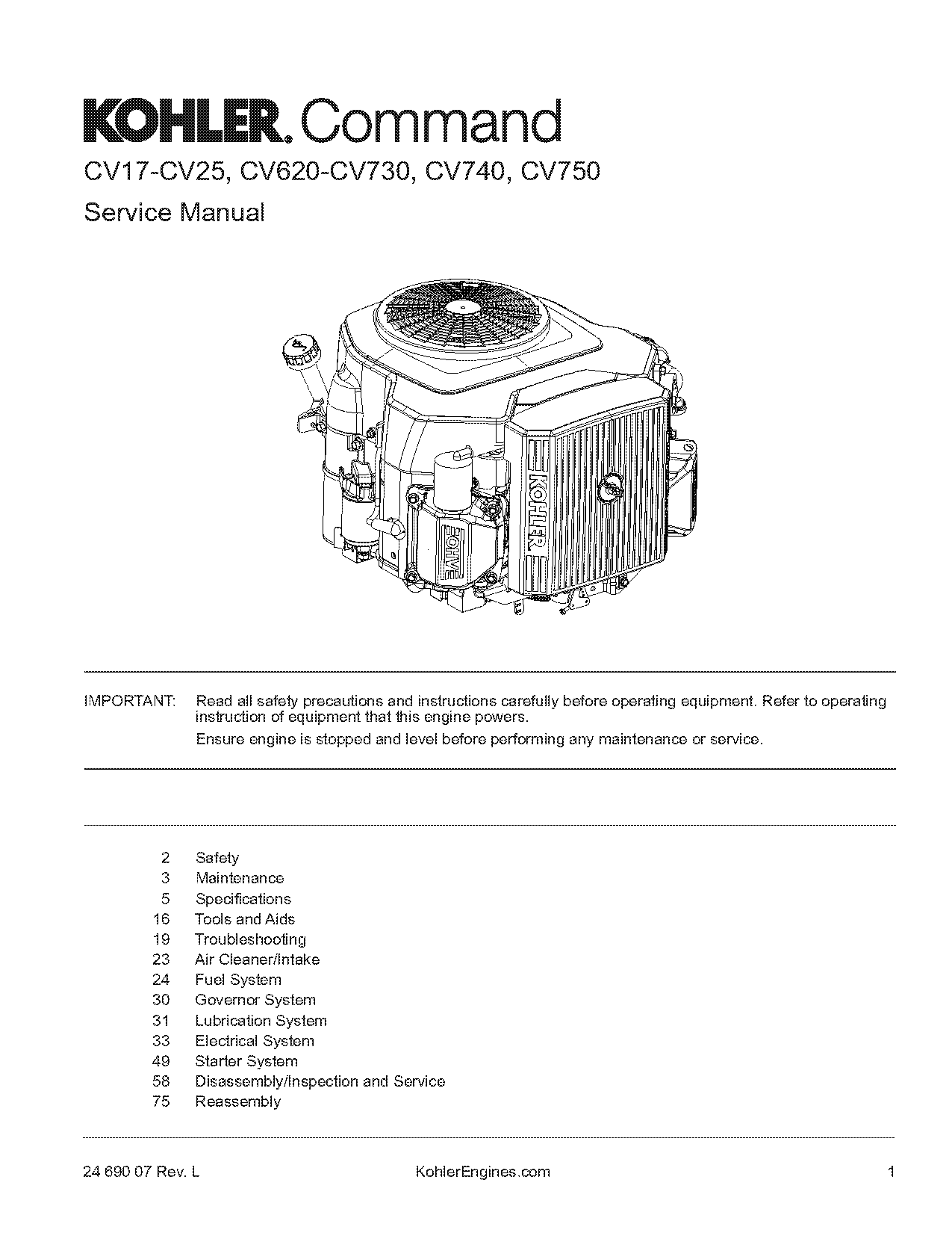 kohler engine starter not engaging