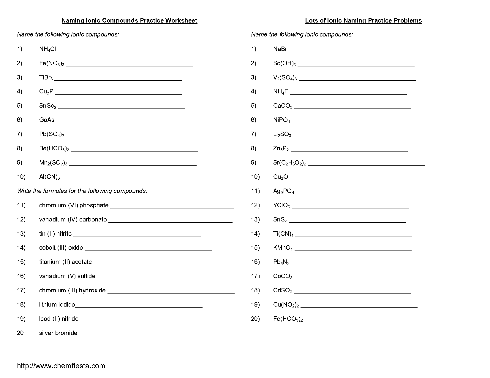 writing chemical formulas and naming compounds worksheet answers