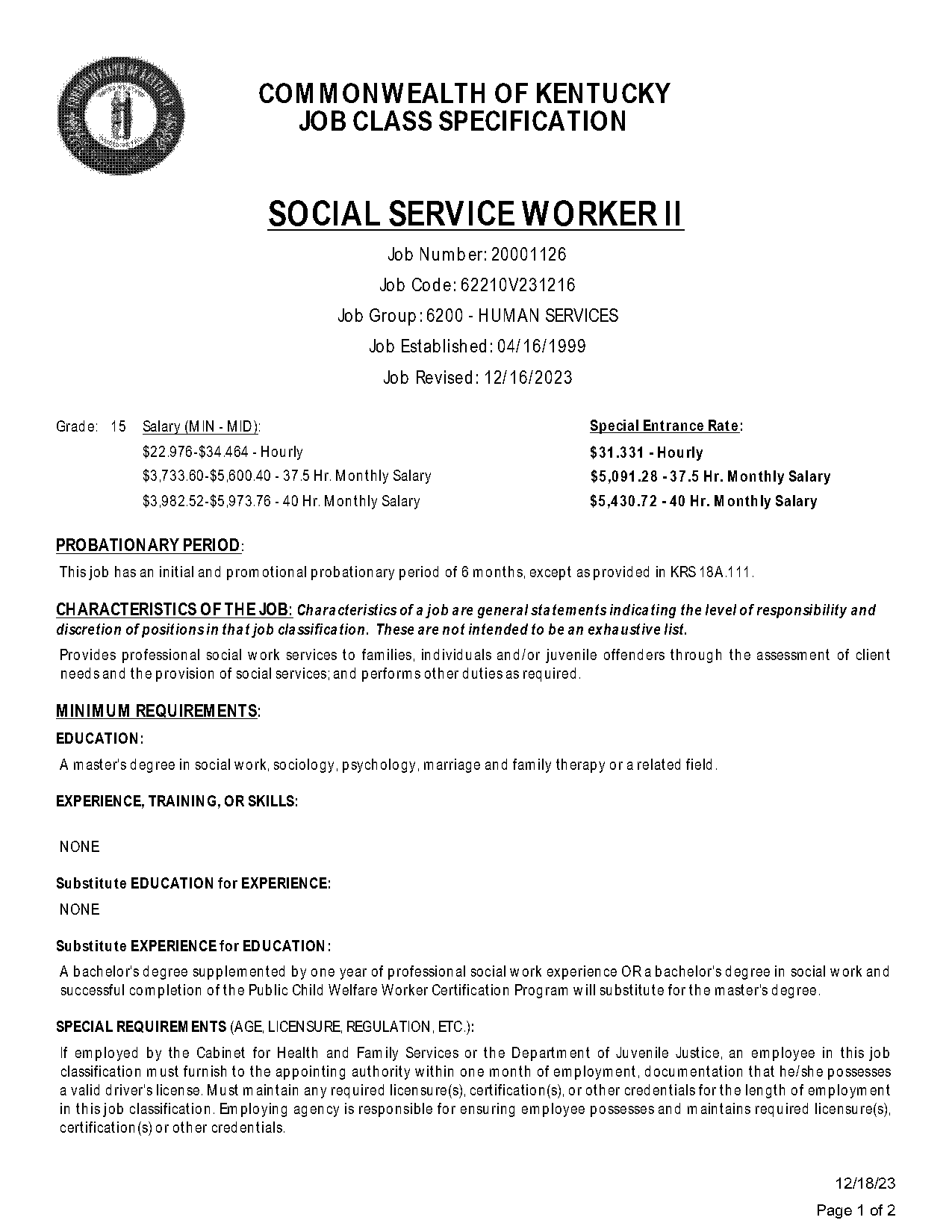 kentucky social services requirements