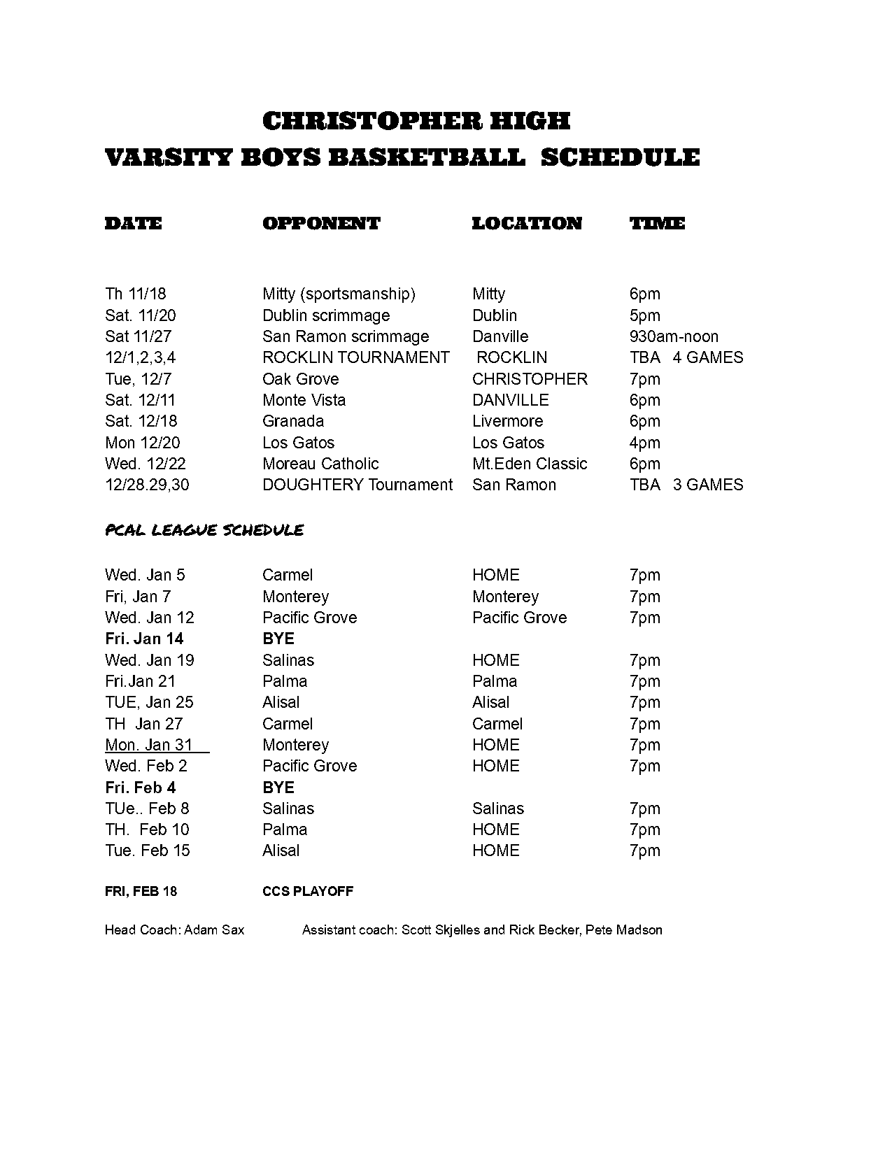 oak grove basketball schedule