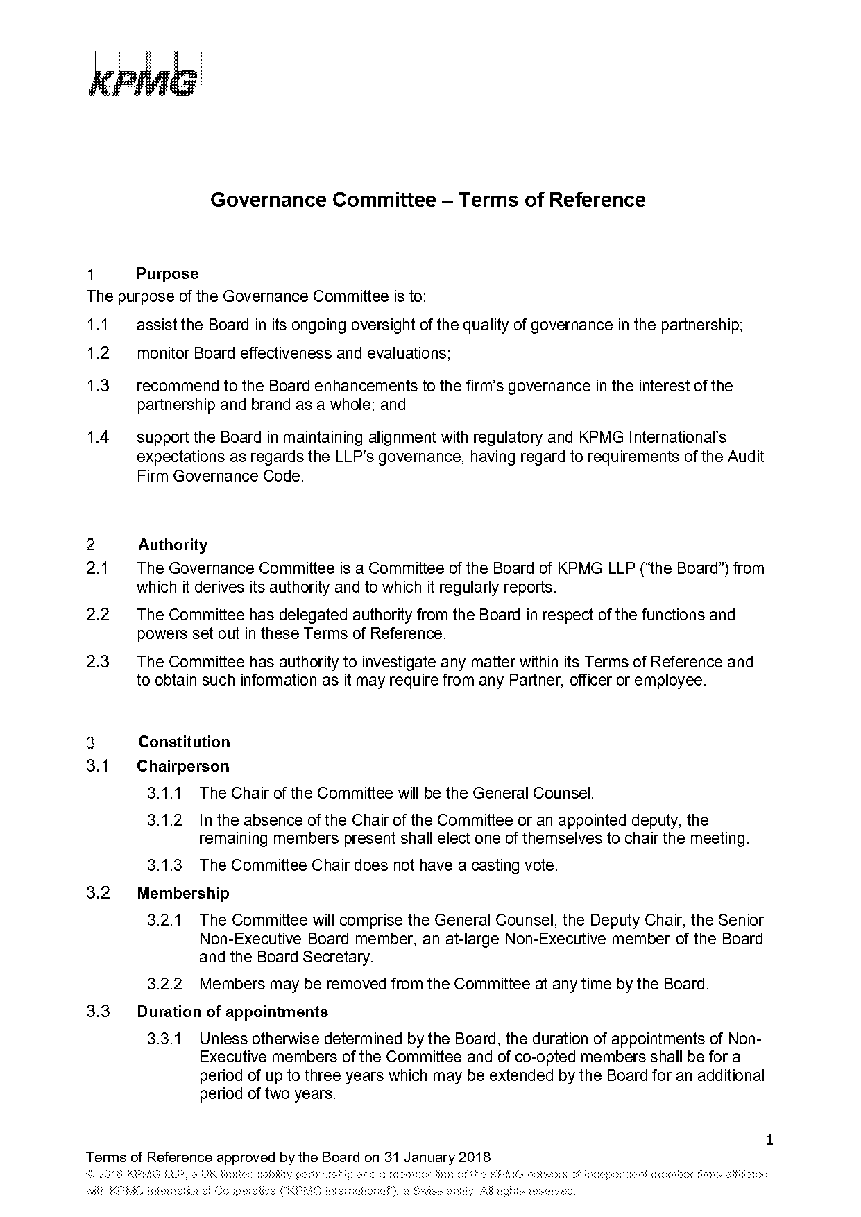 board governance committee terms of reference