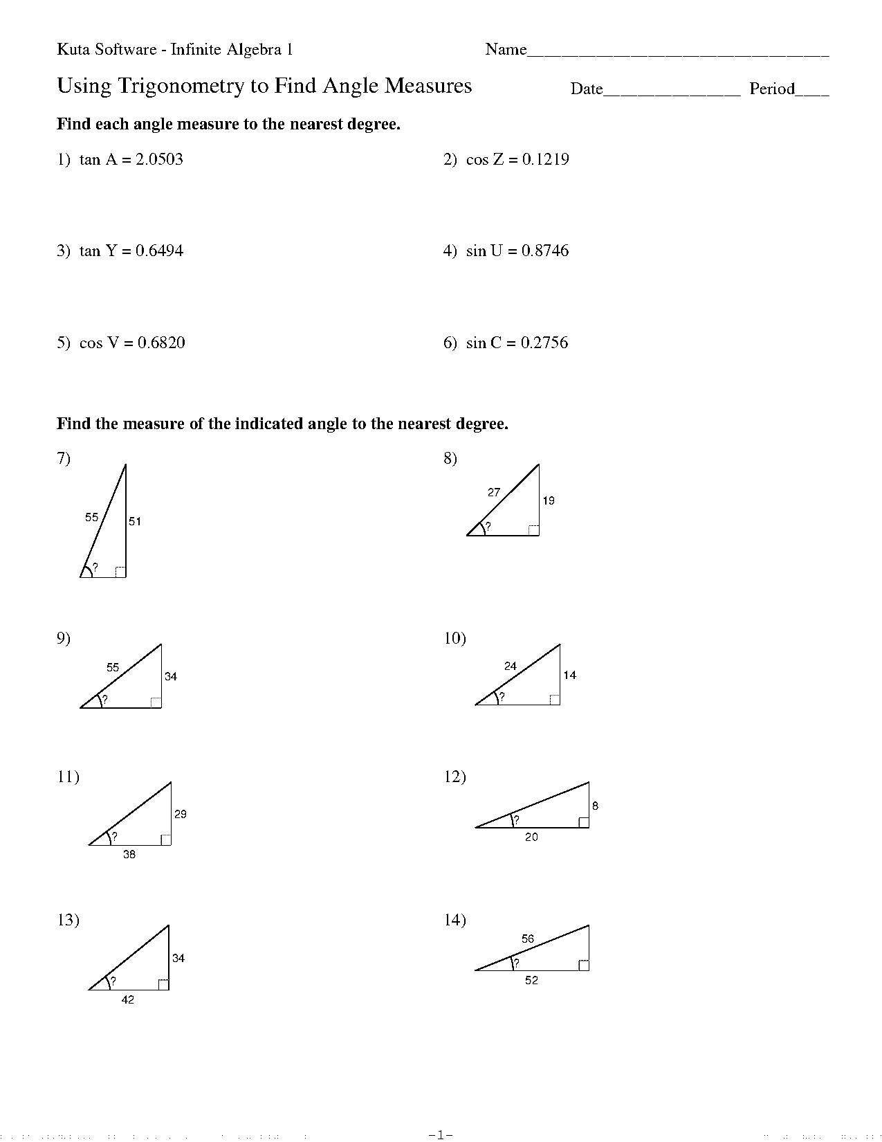 triangle find the missing angle worksheet