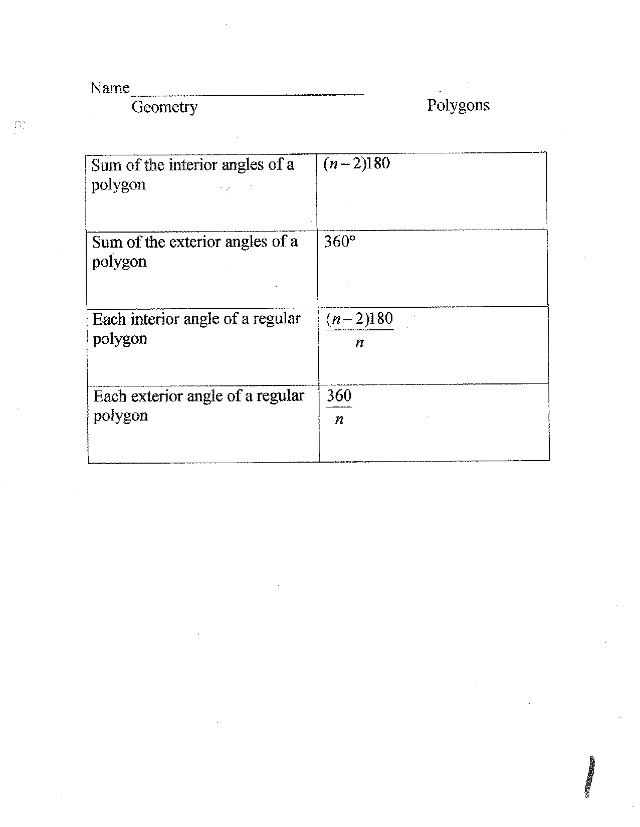 geometry polygons worksheet answer key