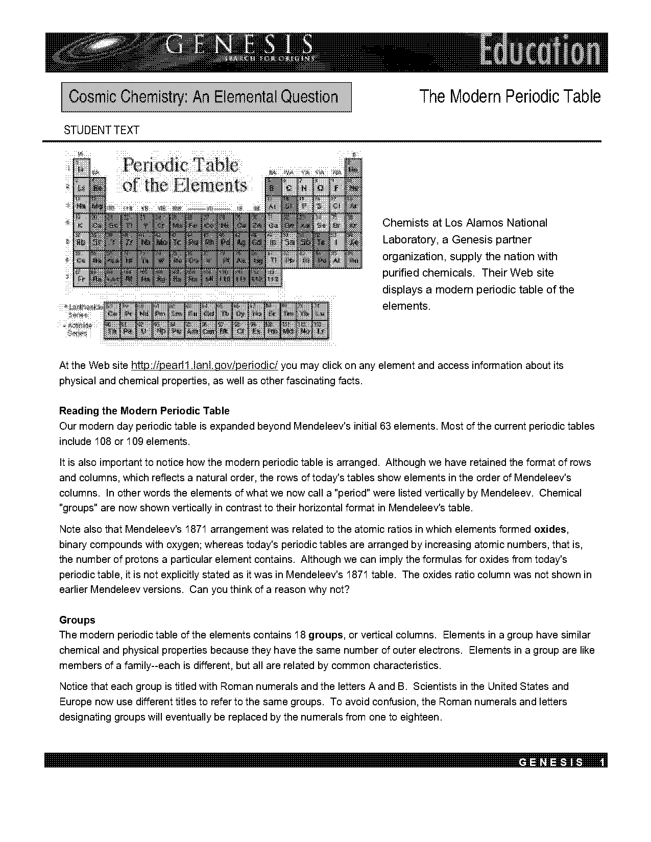 current periodic table columns