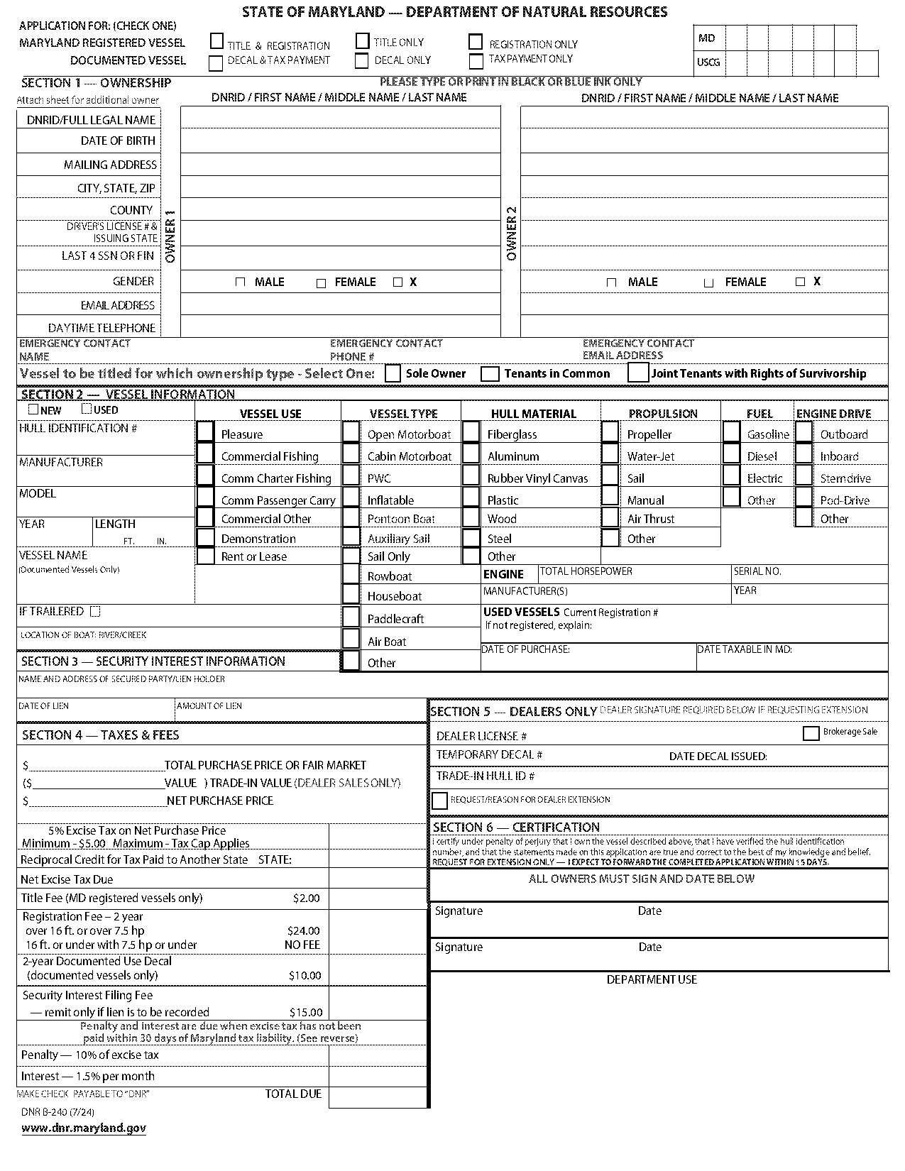 maryland dnr boat registration form