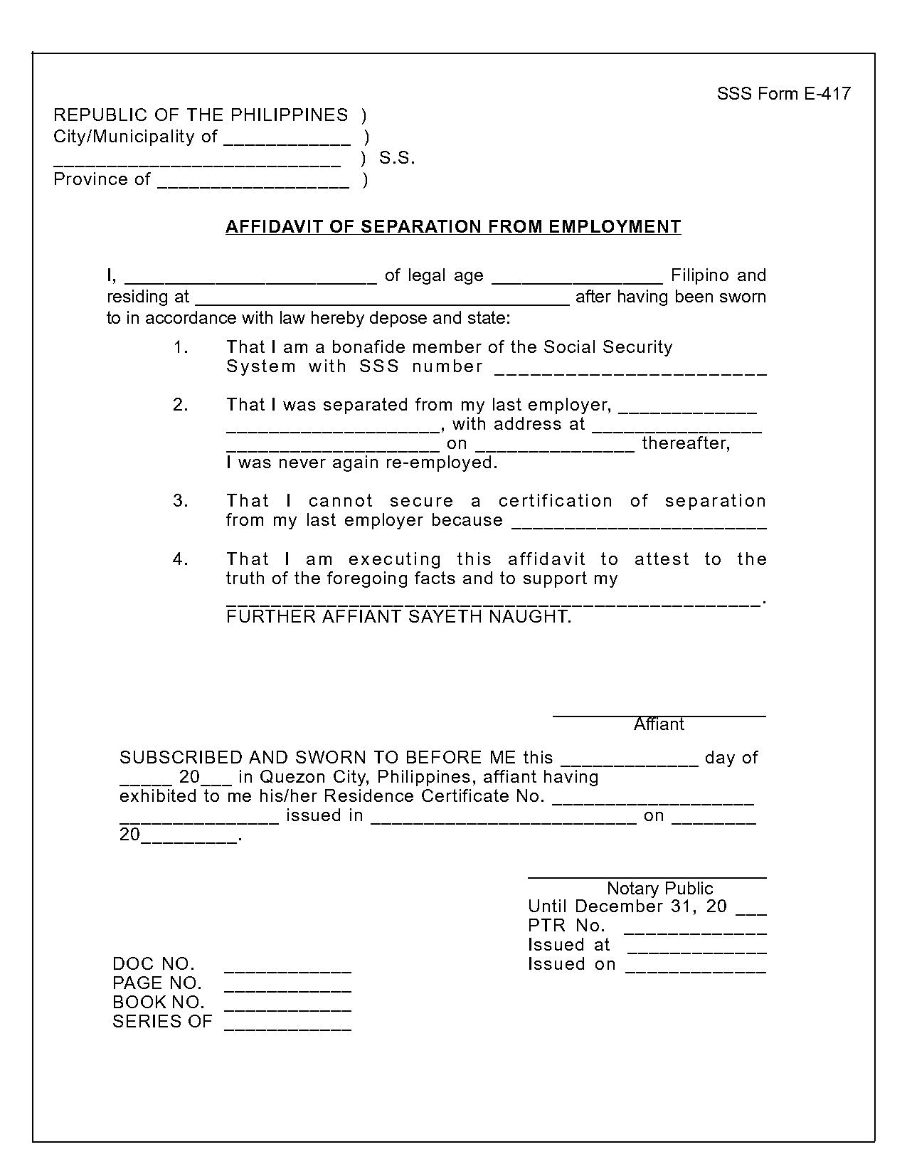 sss affidavit of separation sample