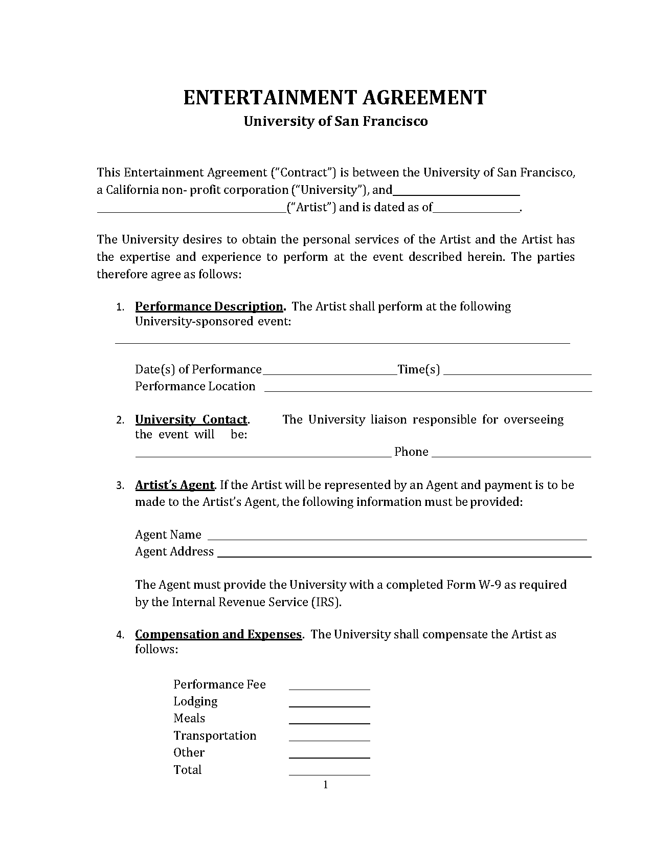 entertainment service contract template