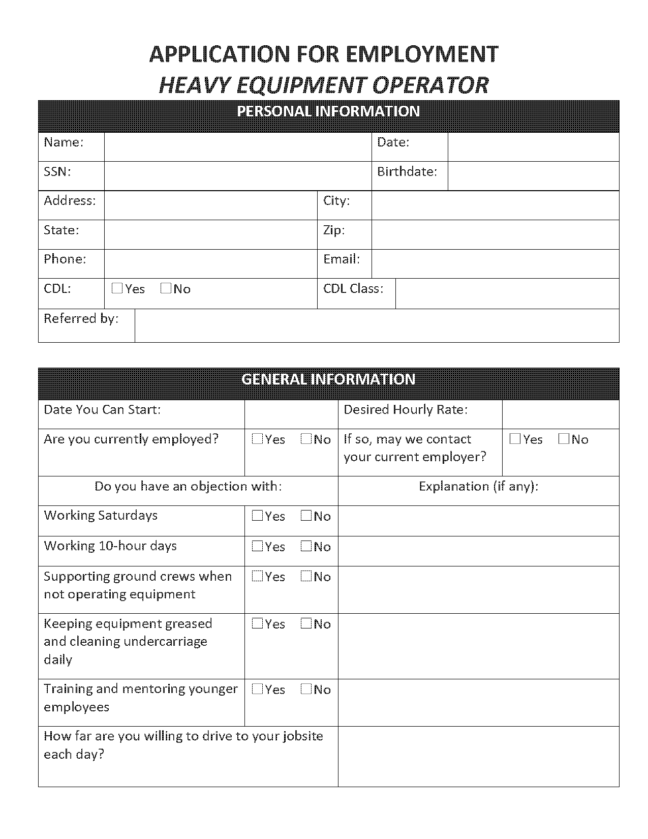 application letter for heavy duty operator