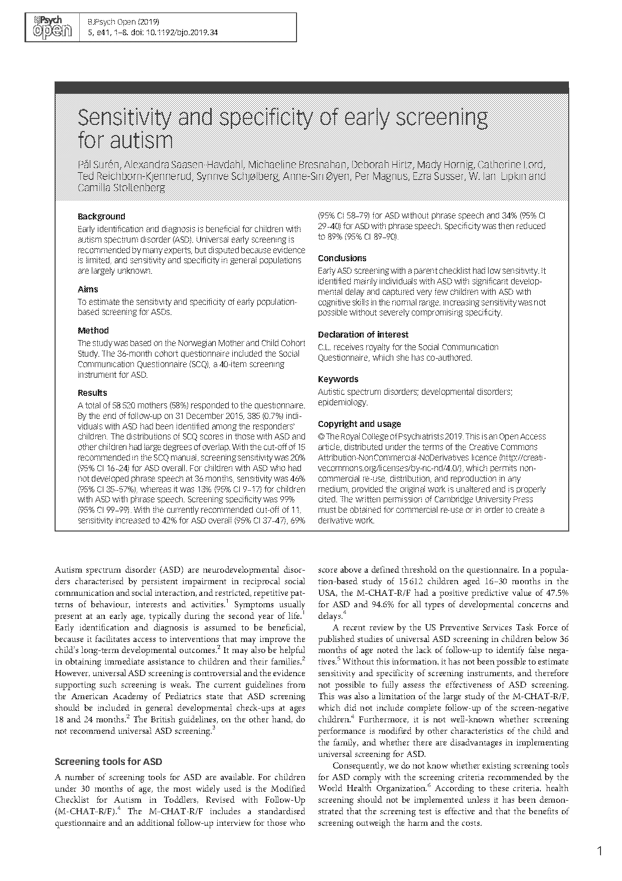 social communication questionnaire cut off