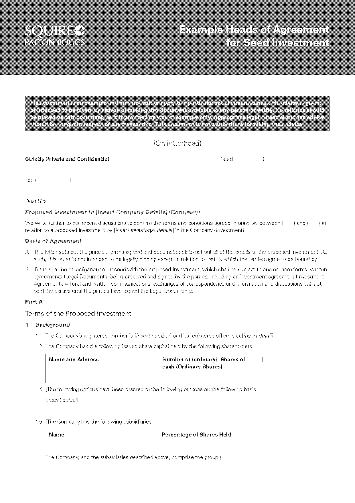 investment agreement between two parties template