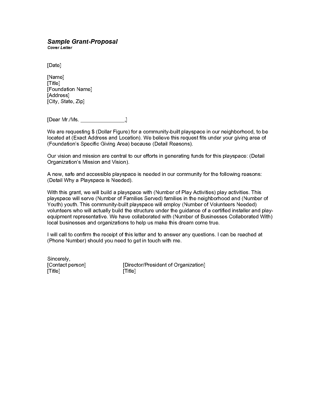 cover letter sample grant