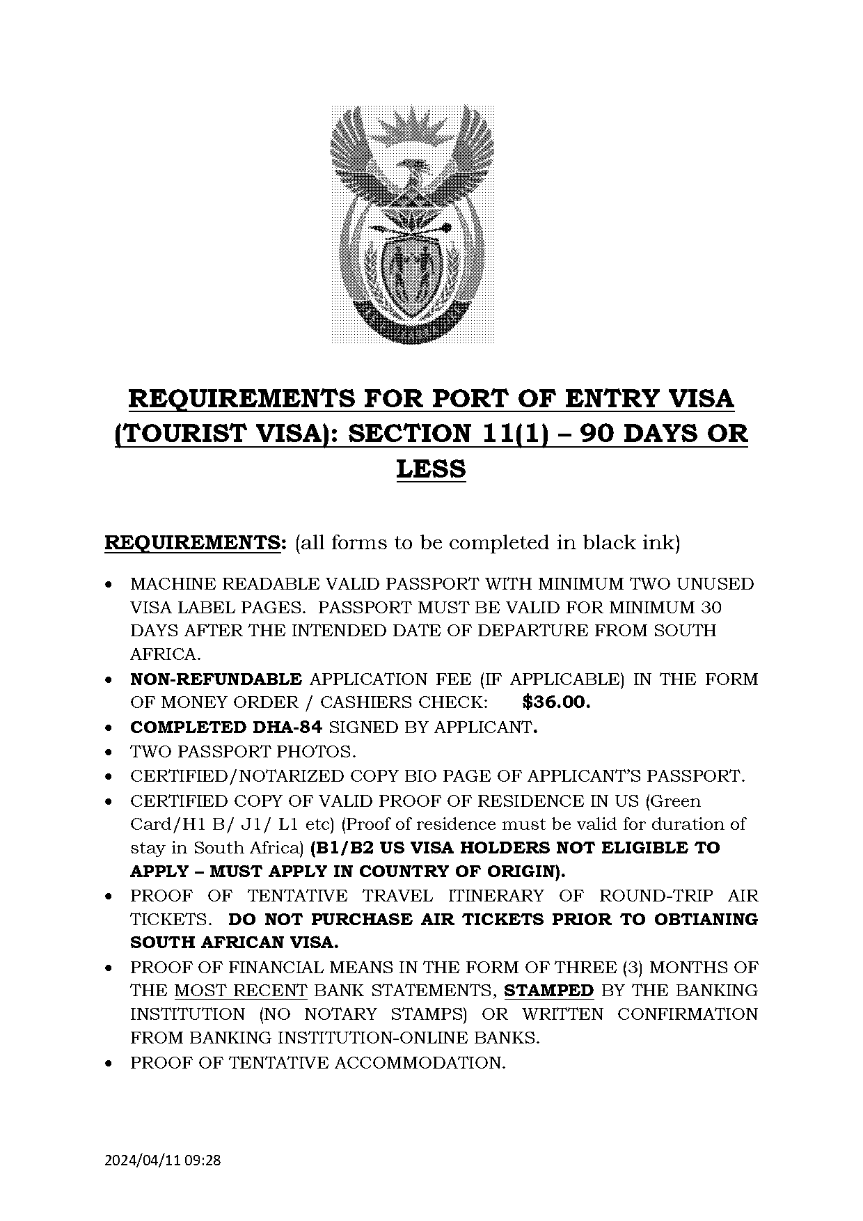 south african entry requirements