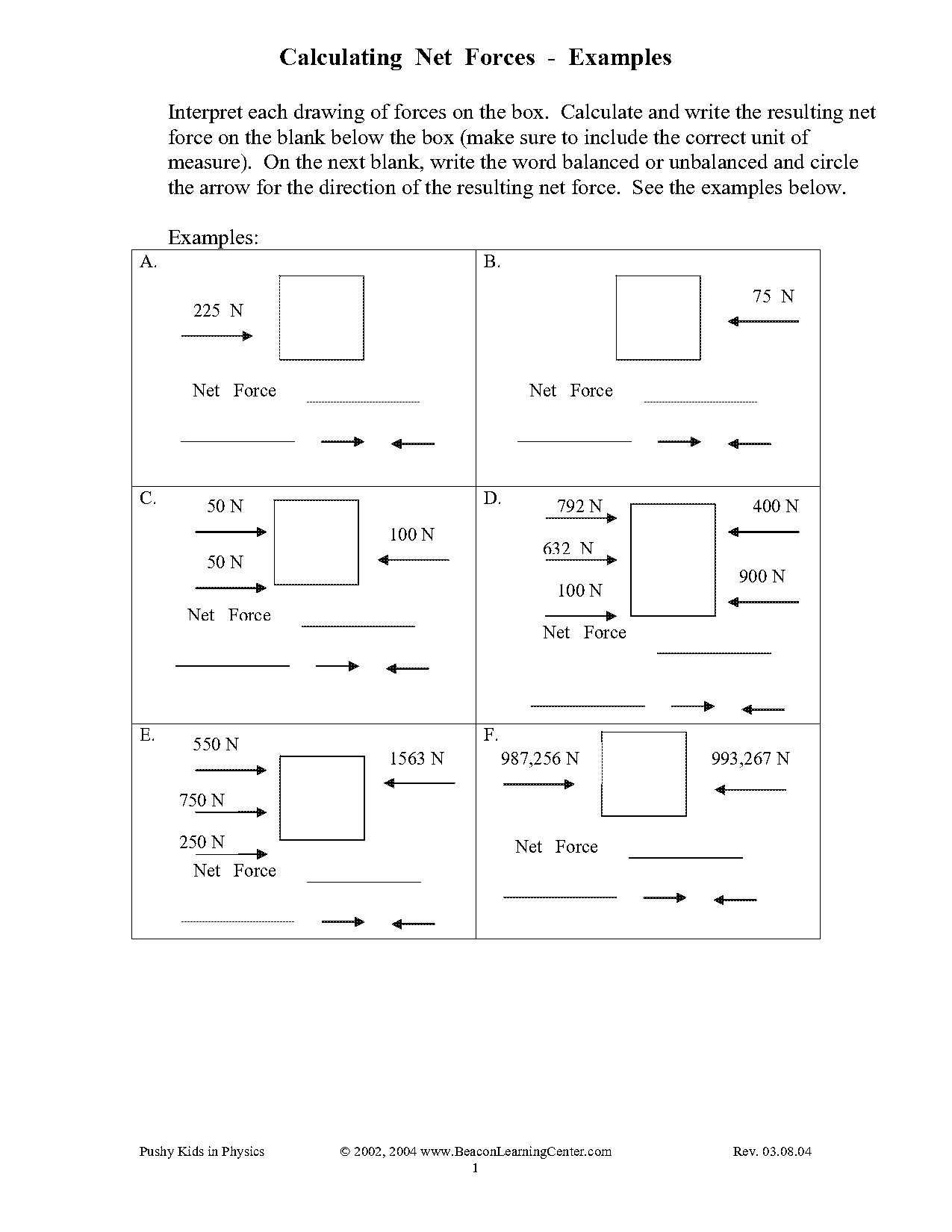 calculating net force worksheet pdf