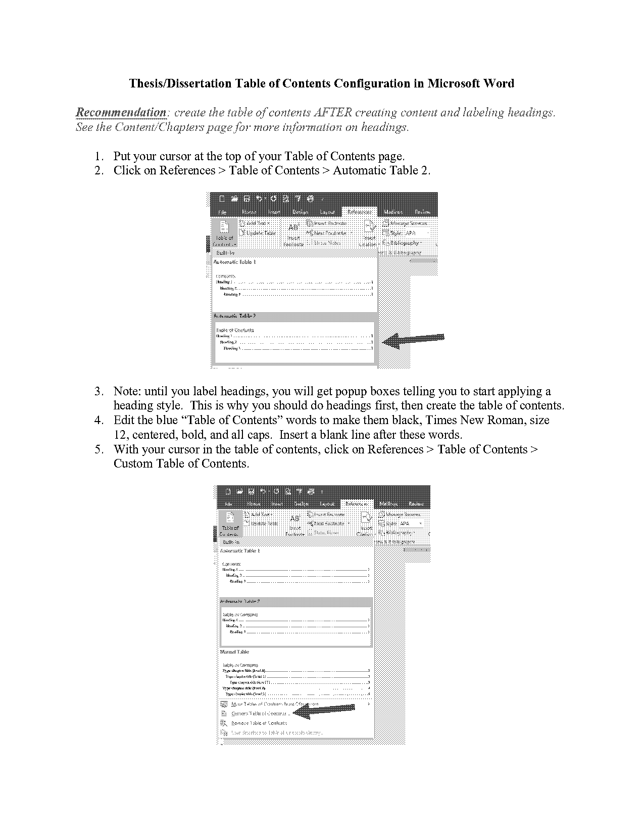 create table of contents in word