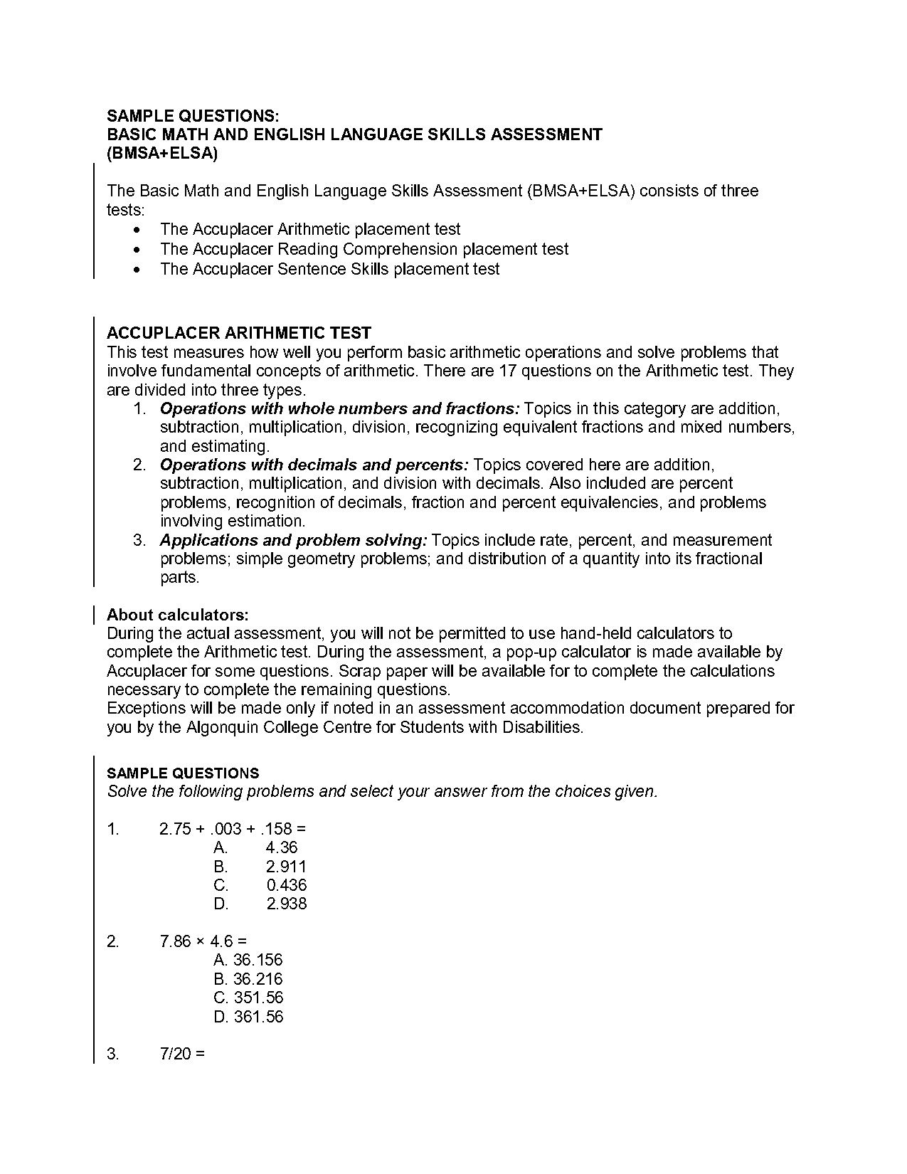 esl math placement test pdf