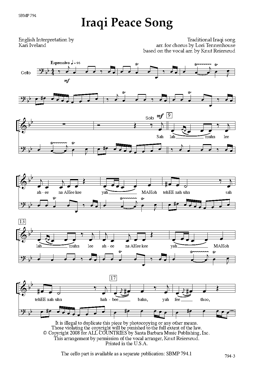 a song of peace sheet music pdf