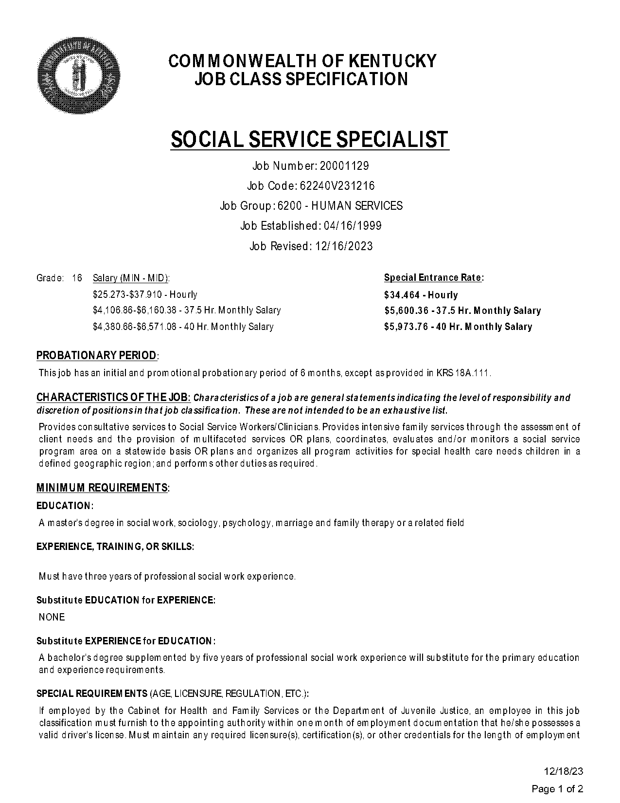 kentucky social services requirements