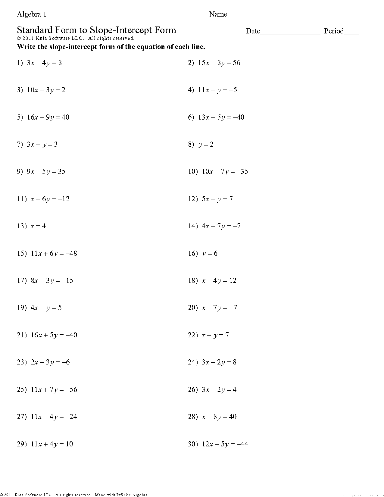 how to write a slope equation in standard form