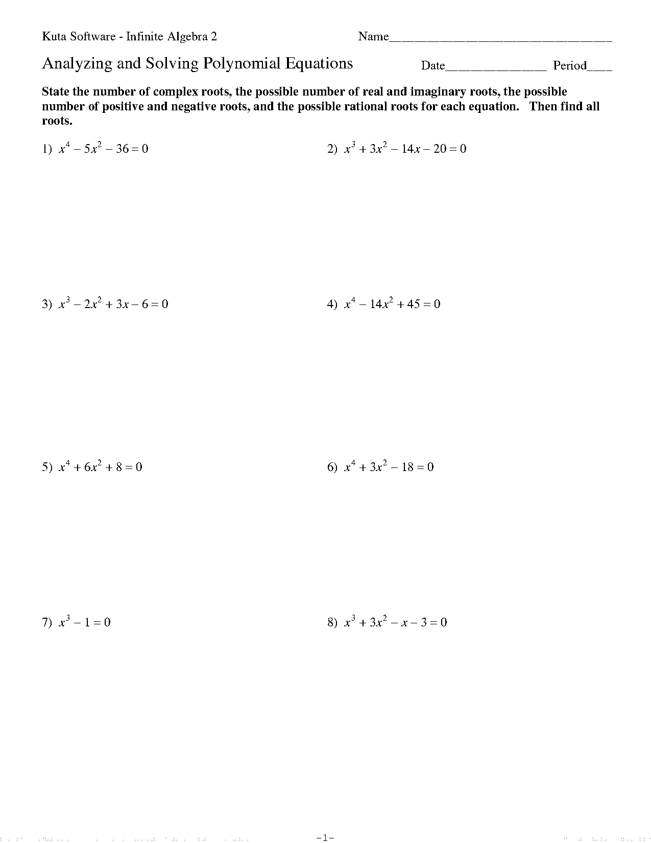 solve cubic equation worksheet