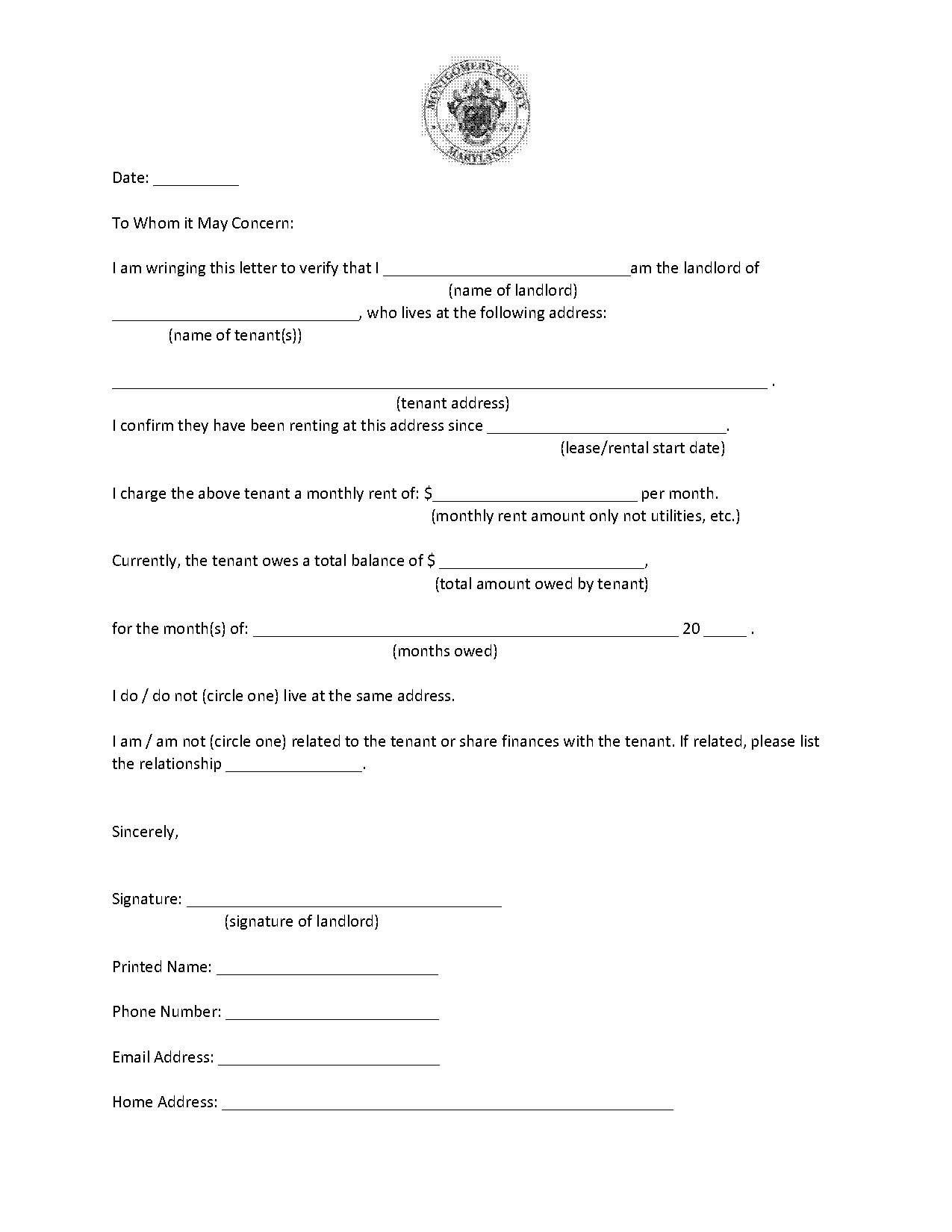 sample letter of interest to rent a house