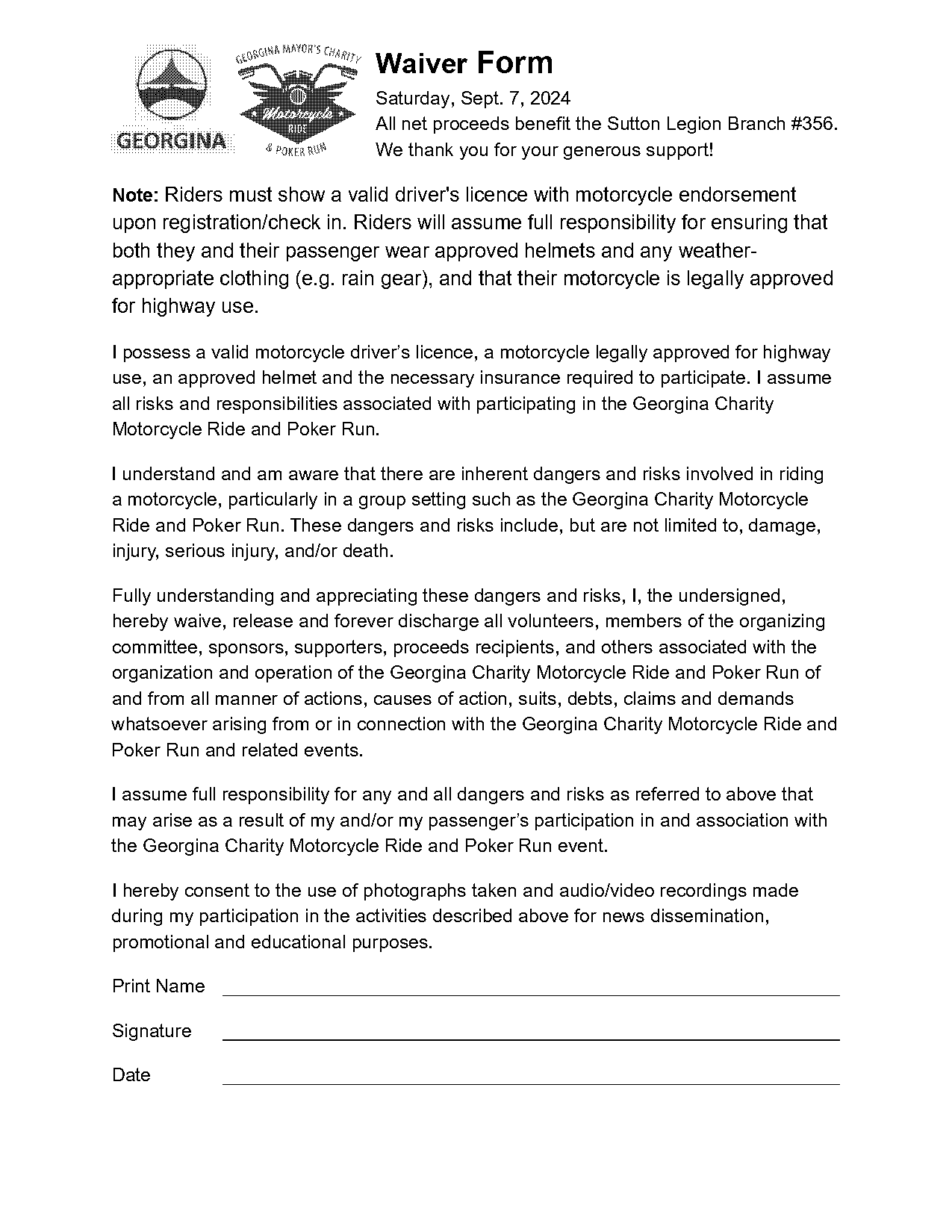 motorcycle poker run waiver form