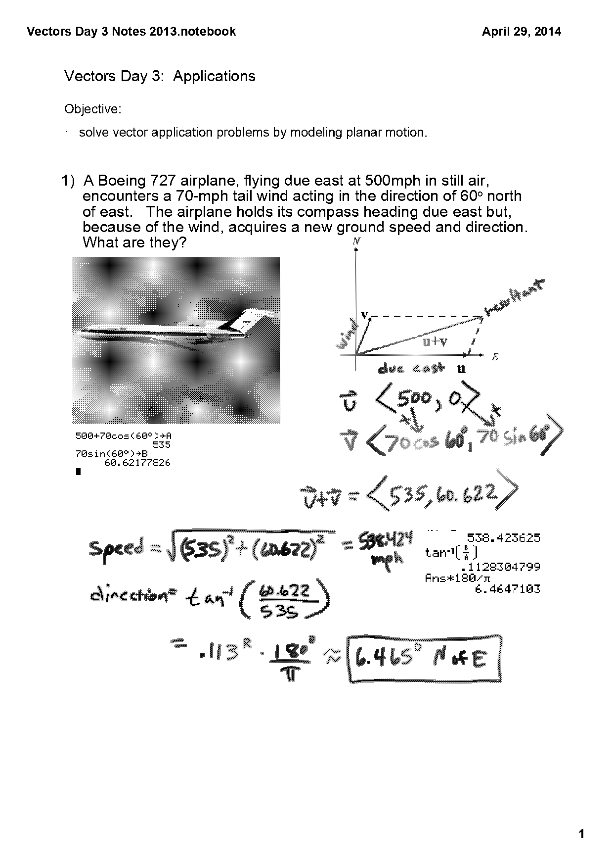 vector airplane and wind problem worksheet