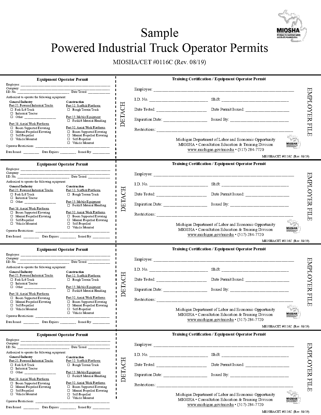 forklift operator certification card template