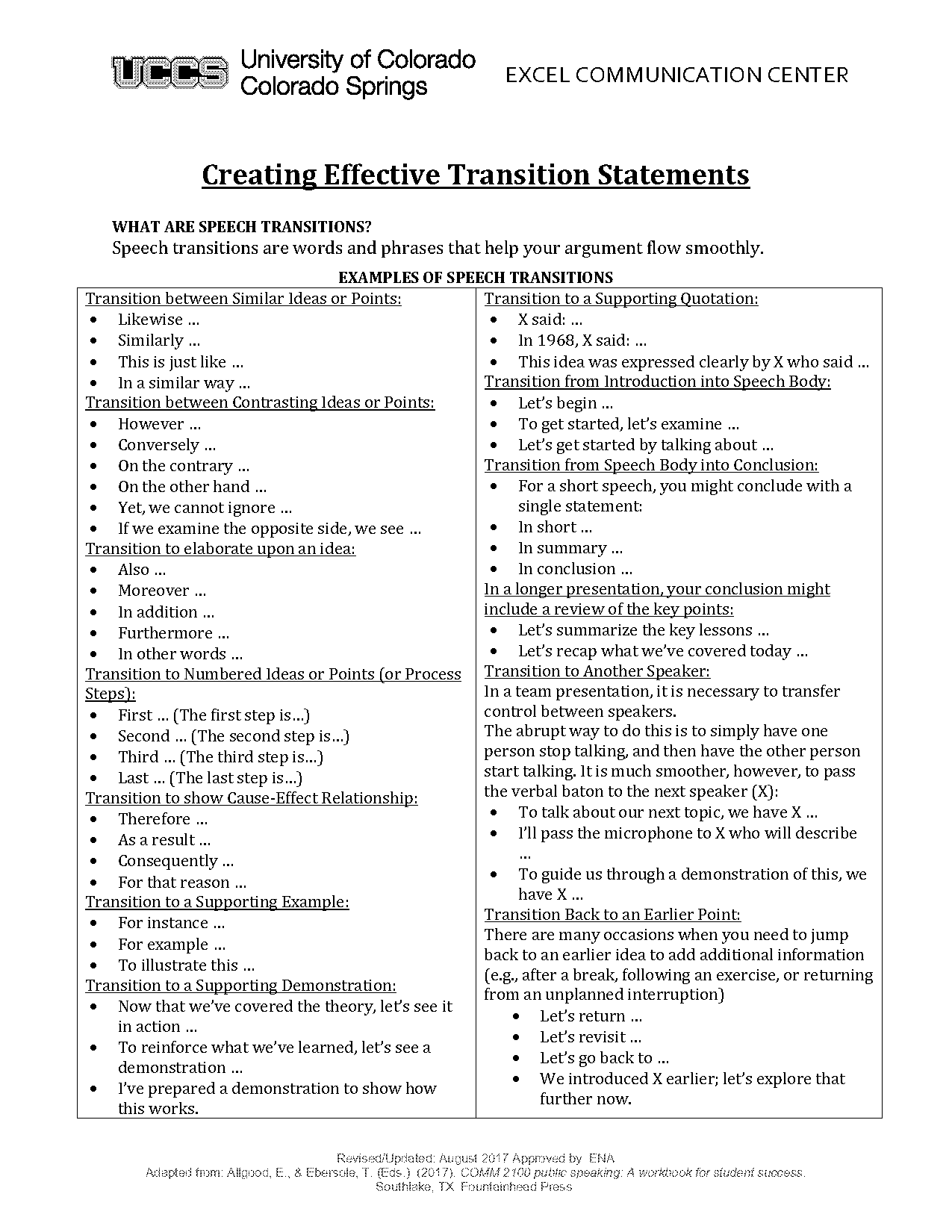 good presentation transition words