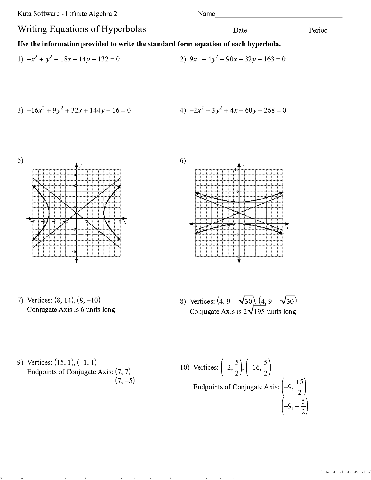 standard form for a hyperbola equation