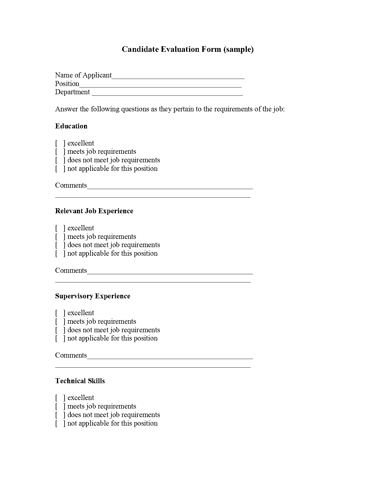 hr interview assessment form template