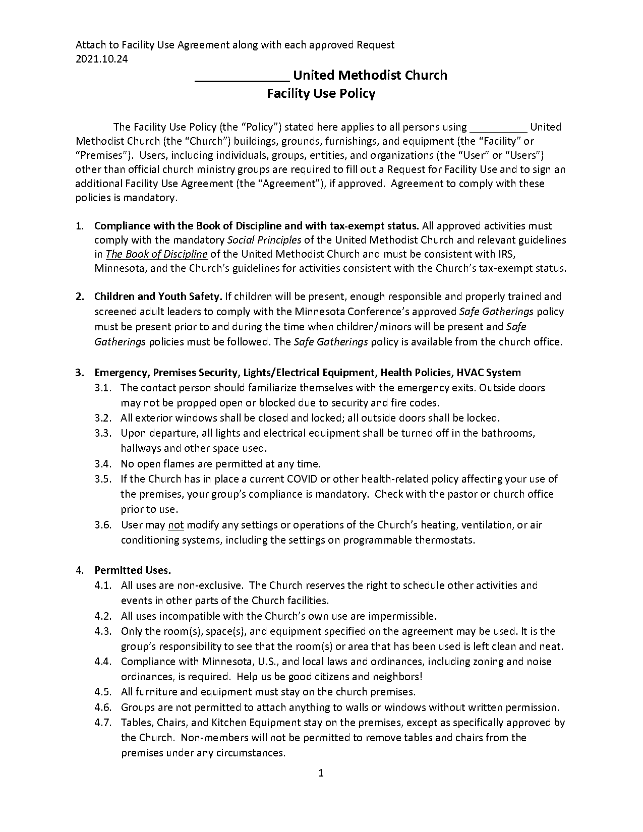 church facility use policy