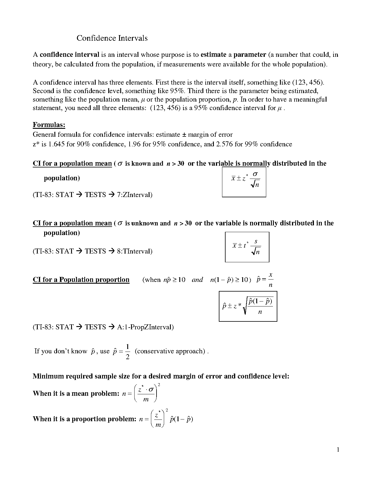 confidence interval worksheet pdf